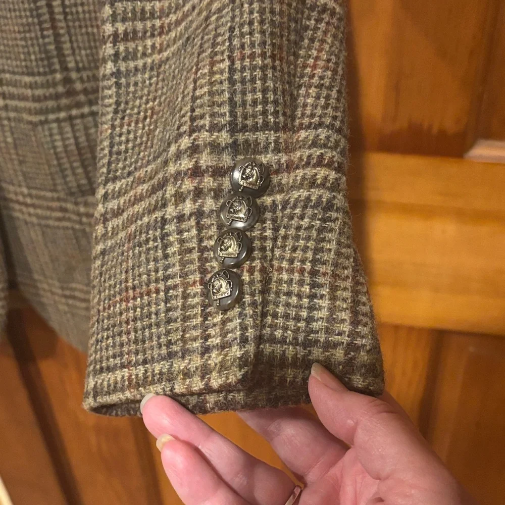 Lauren Ralph Lauren Equestrian Tweed Blazer Pure Wool Tan Beige Sz 6